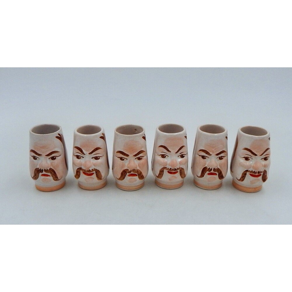Ukrainian Cossacks Double Faced Shot Glasses Sad Happy Faces Set of 6 Porcelain